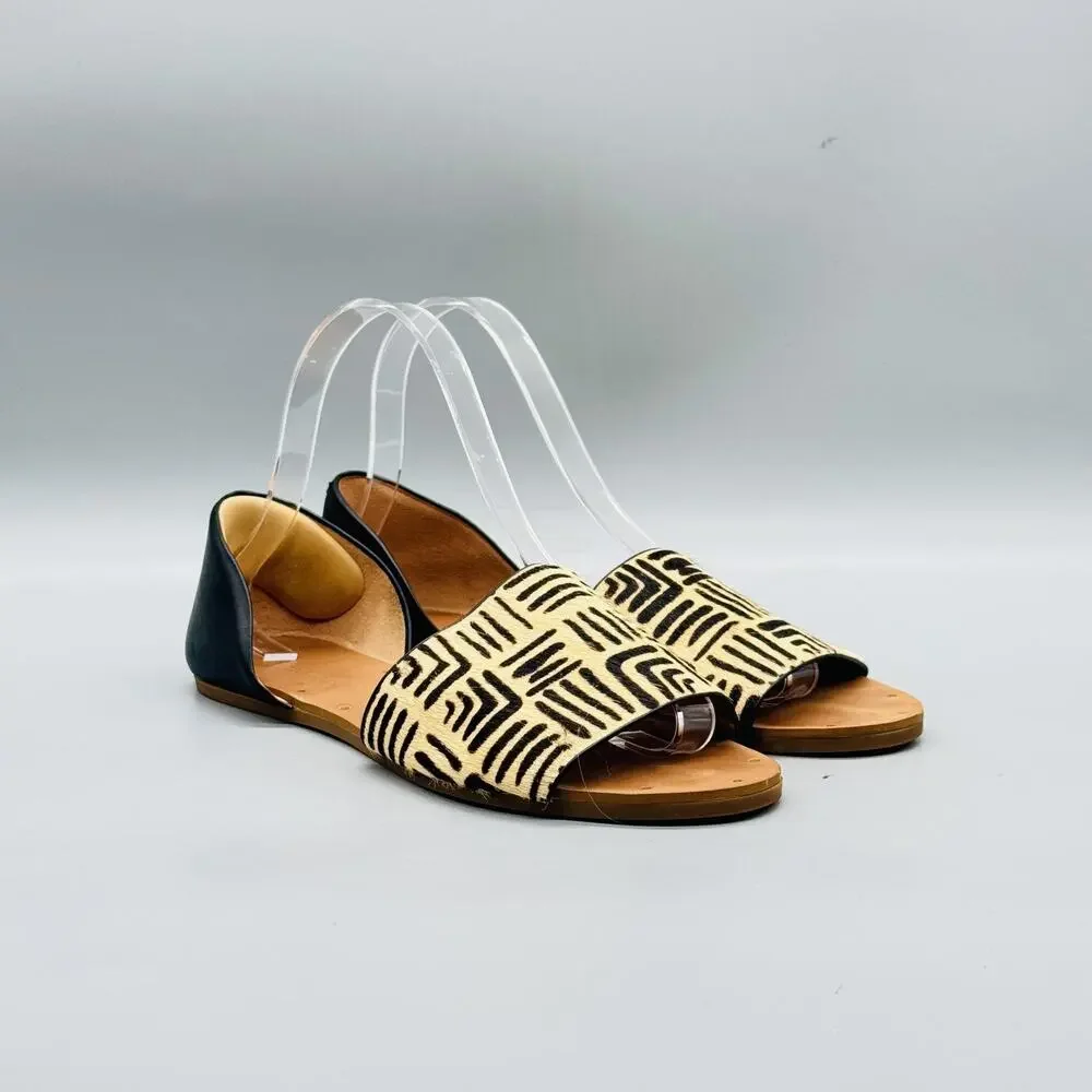 Madewell Sandals Womens 7 Beige Leather Thea Print Calf Hair Geometric D Orsay